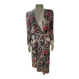 Vandemere Women's Floral Self Tie Waist Long Robe Pearl White Pink Medium